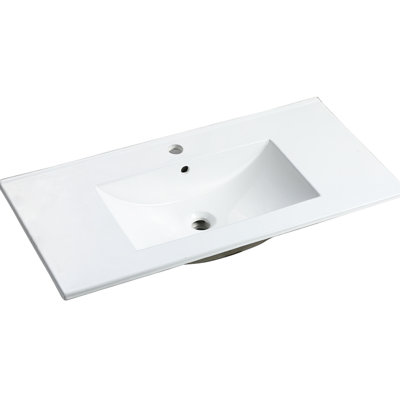 Lavabo de salle de bain 36 po en céramique - blanc brillant, trou d'eau, trop-plein, robinet pré-percé 18,73 po X P 6,84 H 36,78 P, eau de luxe avec trop-plein, facile à entretenir, P