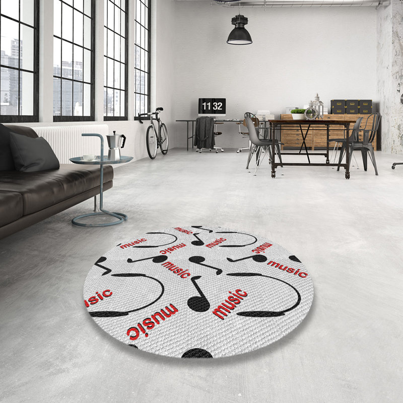 Tapis noir/rouge/gris tissé à la machine, Rond 6 pi
