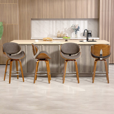 26" Swivel Counter Stool (set Of 4), Mid-century Modern Bar Stools With Faux Leather Upholstered And Electroplated Footrest