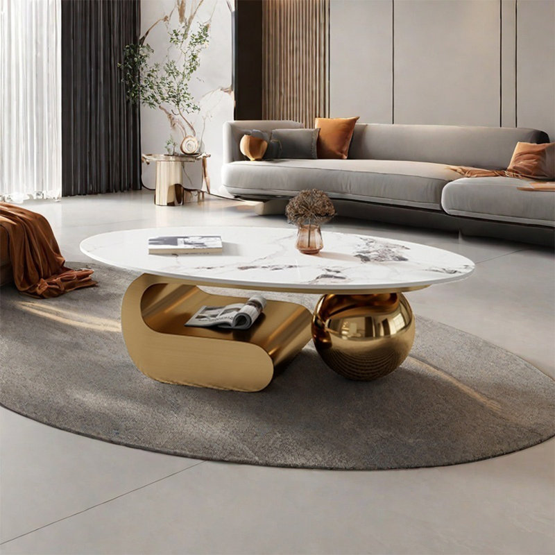 Table ovale légère et luxueuse, Doré, H 15 po x L 47,2 po x l 27,6 po
