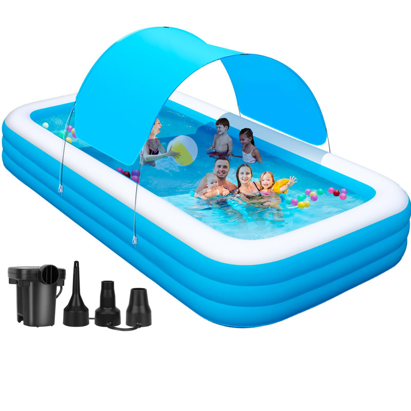Inflatable Family Pool with Removable Canopy 145" x 74" x 22"