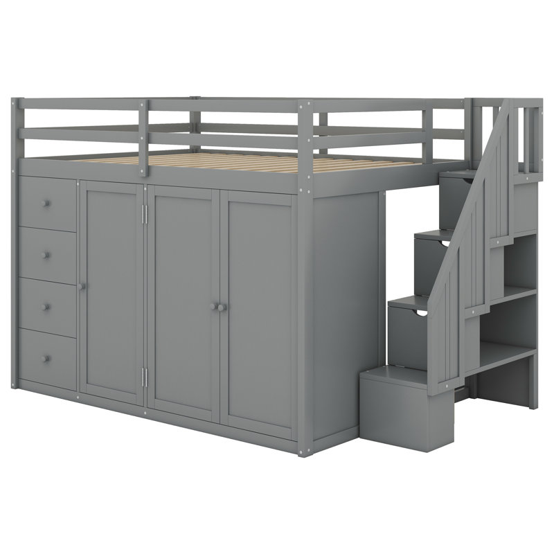 Jeanni Kids Full Loft Bed with Drawers, Gray