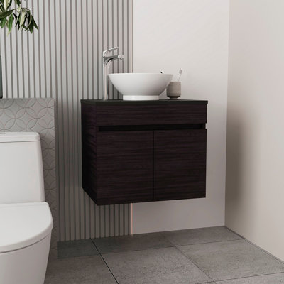 Meuble-lavabo vasque Manchester, deux tiroirs et tablette ouverte, noir