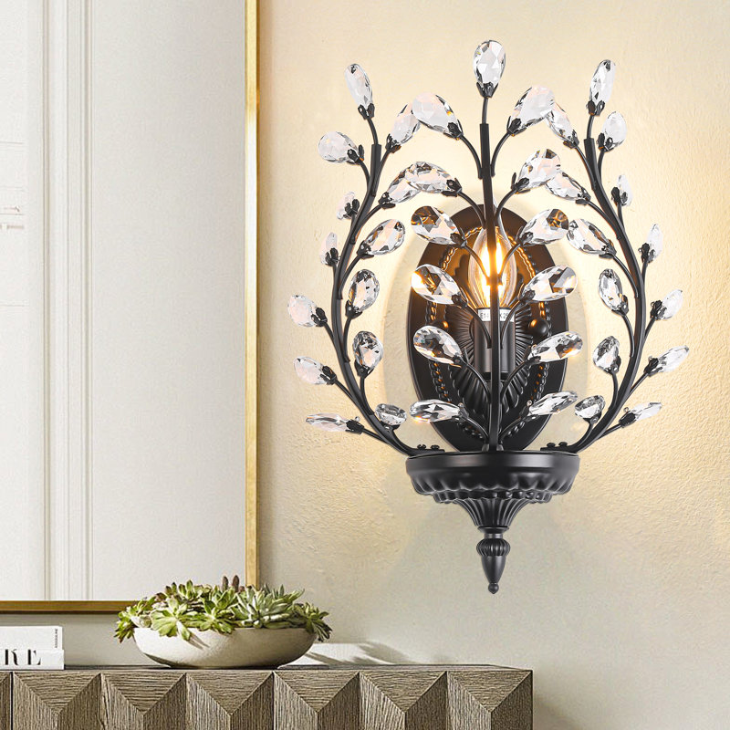 1 - Light Dimmable Gold Crytsal Flush Mounted Sconce, Black