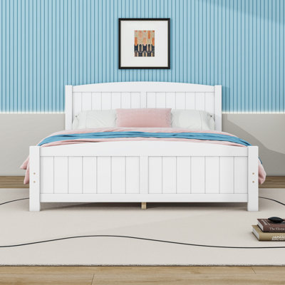 Lit plateforme en bois avec tête de lit et pieds centraux