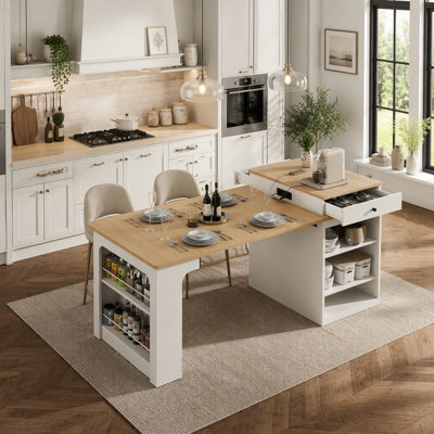 59.5" Kitchen Island with Extendable Dining Table