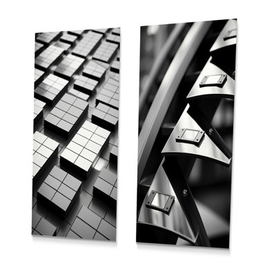 Black And White Abstract Power Panels I - Line Art Metal Prints Set Of 2