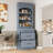 Modern 83.7Inch High Kitchen Pantry, Freestanding Tall Kitchen Hutch With Faux Marble Top, Display Cupboard Cabinet With 5 Storage Drawers And Adjustable Shelf, Gray-212073465