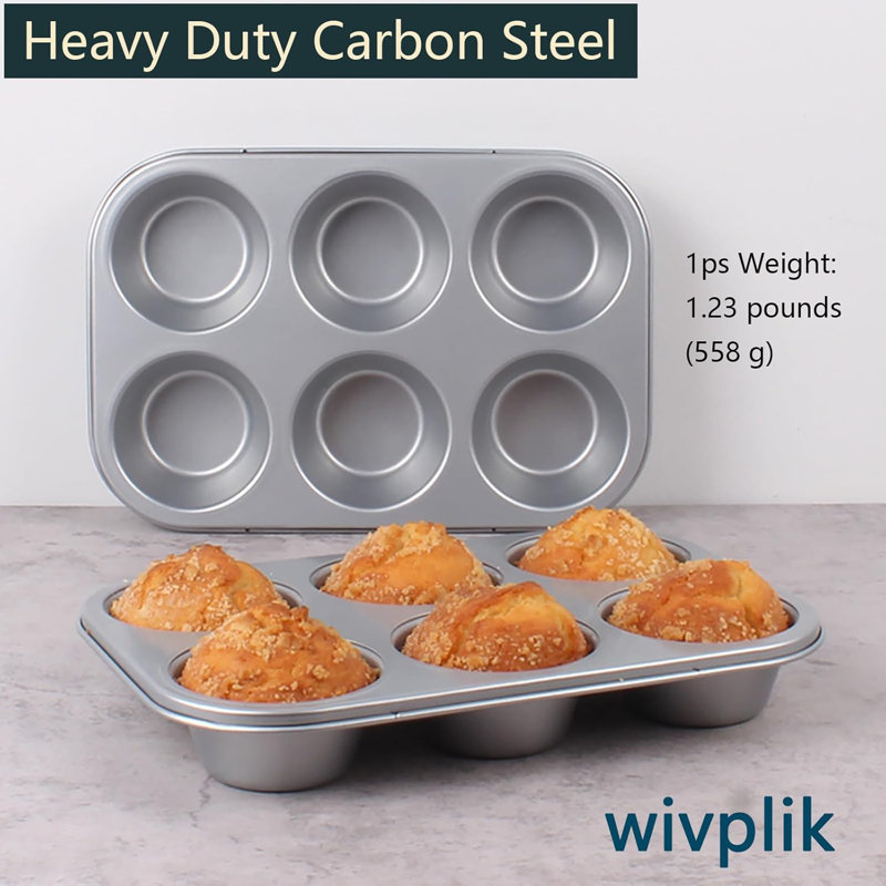 Nonstick jumbo Muffin Pans 6 Cups，2 Pack Extra Large Cupcake Tins for Baking，Premmium Non-stick Coating