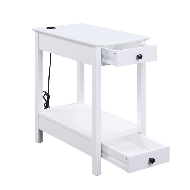 Table d'appoint rectangulaire en bois blanc - 2 tiroirs et 1 compartiment ouvert pour fournitures de bureau
