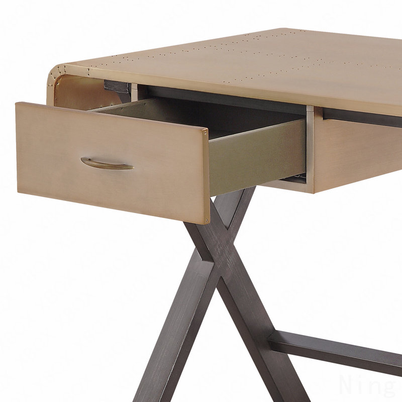 Gold Aluminum Rectangular Writing Desk