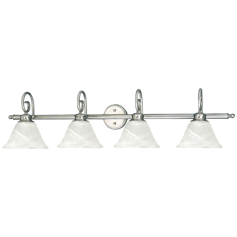 Troy 4-Light Indoor Brushed Nickel Bath or Vanity Wall Mount with Alabaster Glass Bell Shades, Brushed Nickel