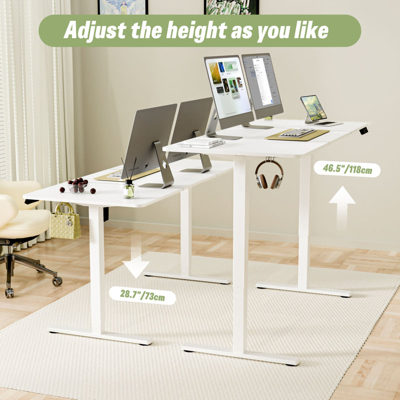  Bureau électrique à hauteur ajustable 55 po x 23,6 po avec mémoire de forme pour adulte, Ergomaker, White
