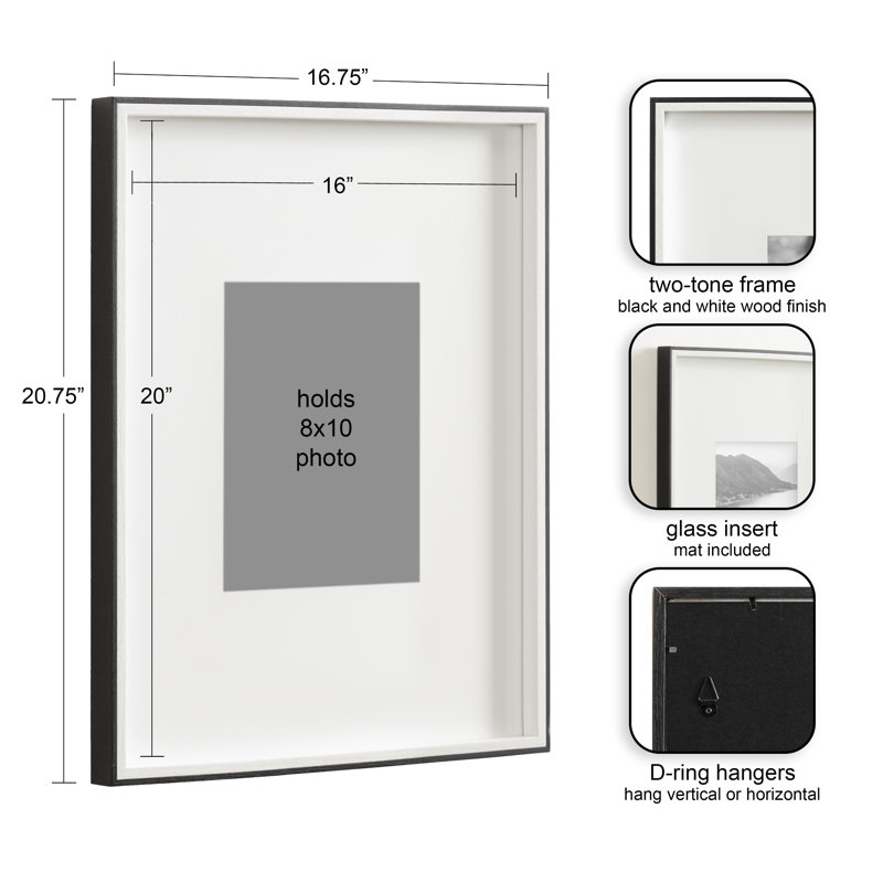 Develin Matte Plastic Single Picture Frame Set, 8" x 10", White/Black
