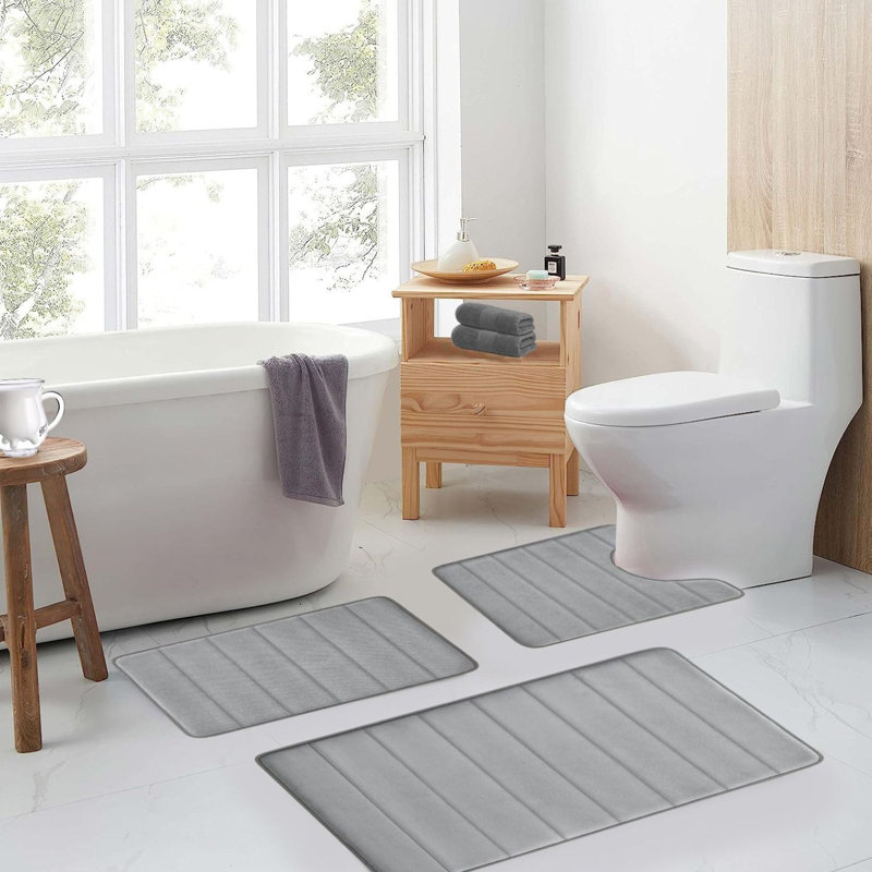 Ensemble de 3 tapis de salle de bain en mousse viscoélastique gris cendré