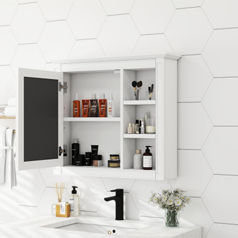 Armoire à pharmacie, armoire de rangement murale pour salle de bain, armoire murale moderne avec miroir, armoire à pharmacie, armoire à miroir avec 3 tablettes ouvertes (meuble-lavabo non inclus) (armoire)