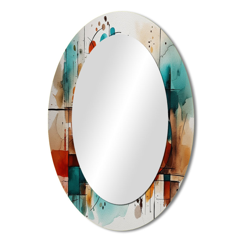 Orange orange géométrique - miroir mural ovale moderne, 36 po x 24 po