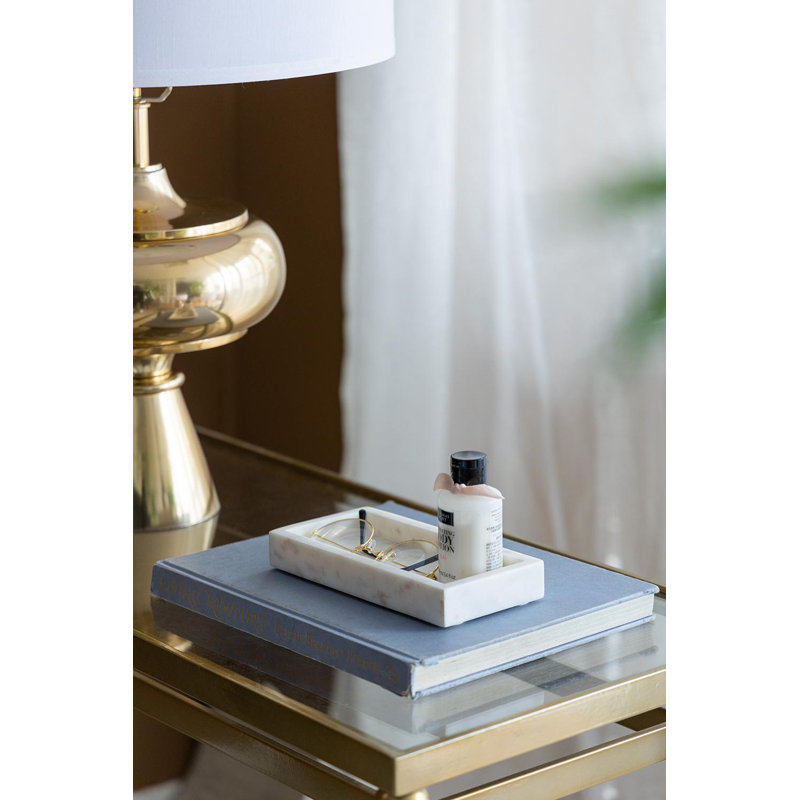 Ensemble de 2 plateaux en marbre blanc - 8 po x 4 po - Blanc