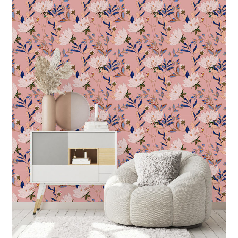 Rouleau de papier peint fleurs avec feuilles L 18,75 pi x l 25 po