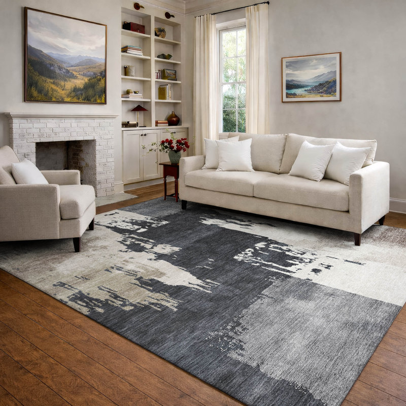 Premium Machine Washable Mayfield AMF2347 Abstract Rug, Charcoal, 10' x 14'