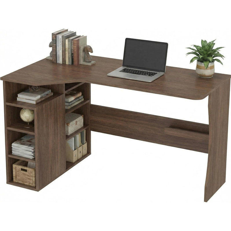 L-Shaped Desk with Storage Shelves – Small Corner Desk for Small Spaces, Reversible Table with 3-Tier Shelves for Home Office, Writing, Study, Gaming
