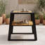 Table d'appoint d'extérieur moderne en bois d'acacia à 2 niveaux avec structure en fer, tablette de rangement pour patio, balcon ou salon-36712648