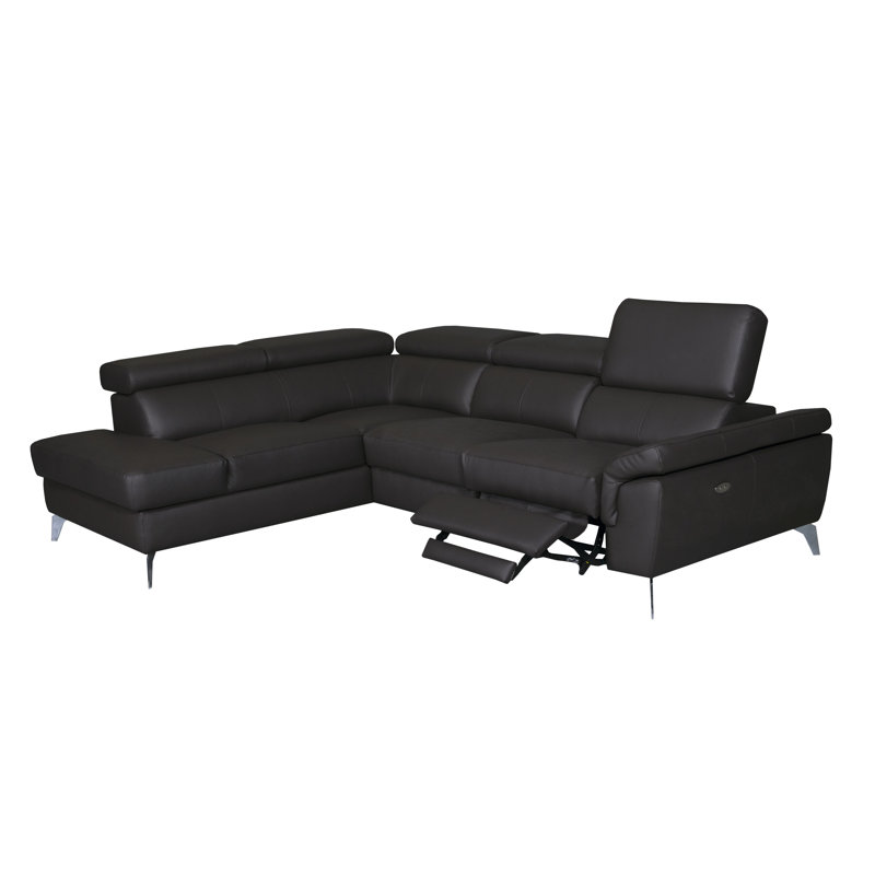 Manhattan Genuine Leather Reclining Corner Sofa with Storage and Adjustable Headrests & Adjustable Armrest, Left Hand Facing