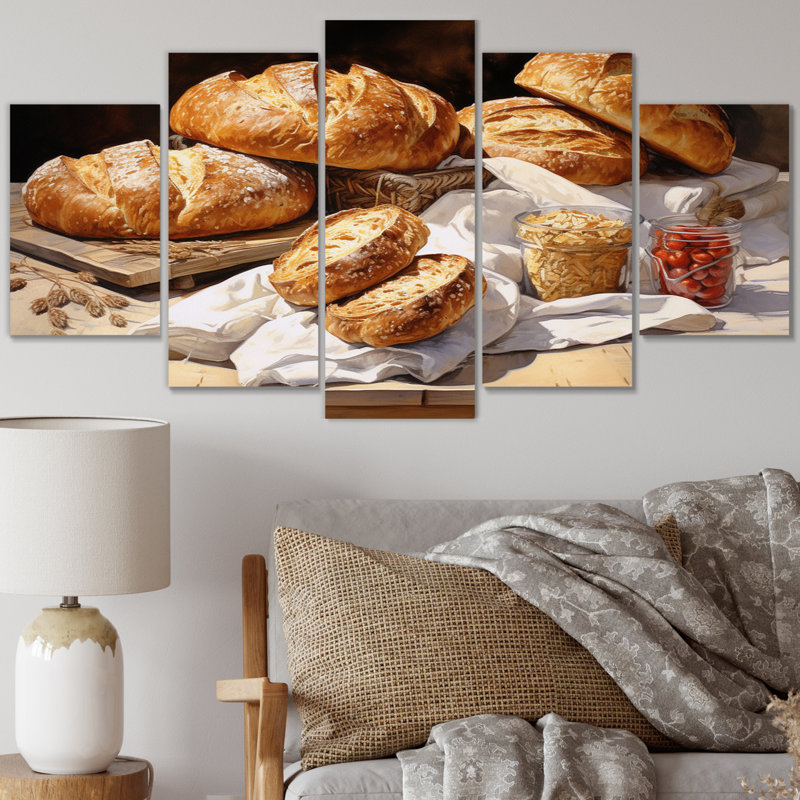 Aliments, pâtisseries II sur toile, reproduction de 5 pièces