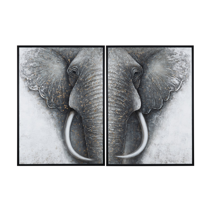 Rustic Elephant 2-Piece Framed Canvas Wall Art Set