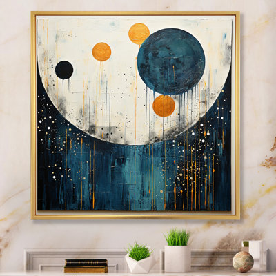 Bleu sarcelle jaune Mid Century Minimalist Rain II - Minimalisme, art mural