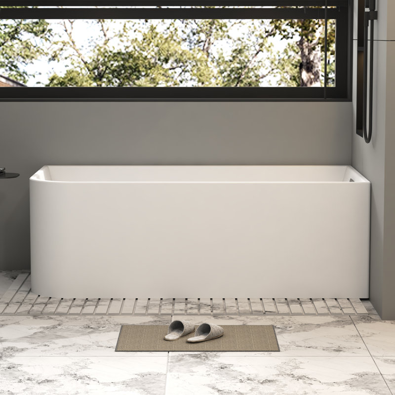 KDK HOME 59” Freestanding Bathtub, Alcove/Back to Wall Acrylic Soaking Tubs with Overflow, Right