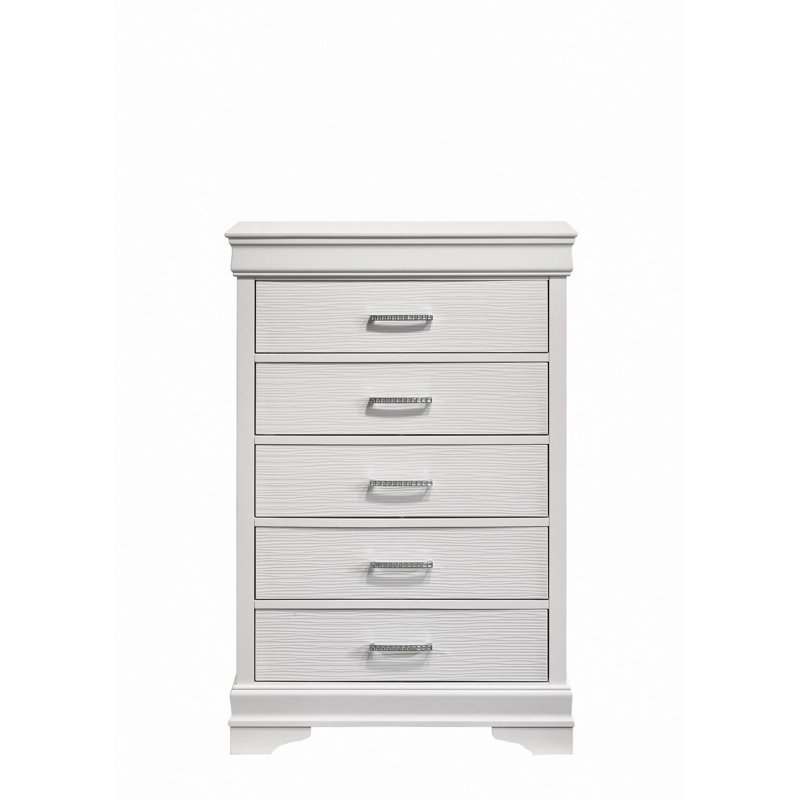 Commode moderne 5 tiroirs en bois, Blanc