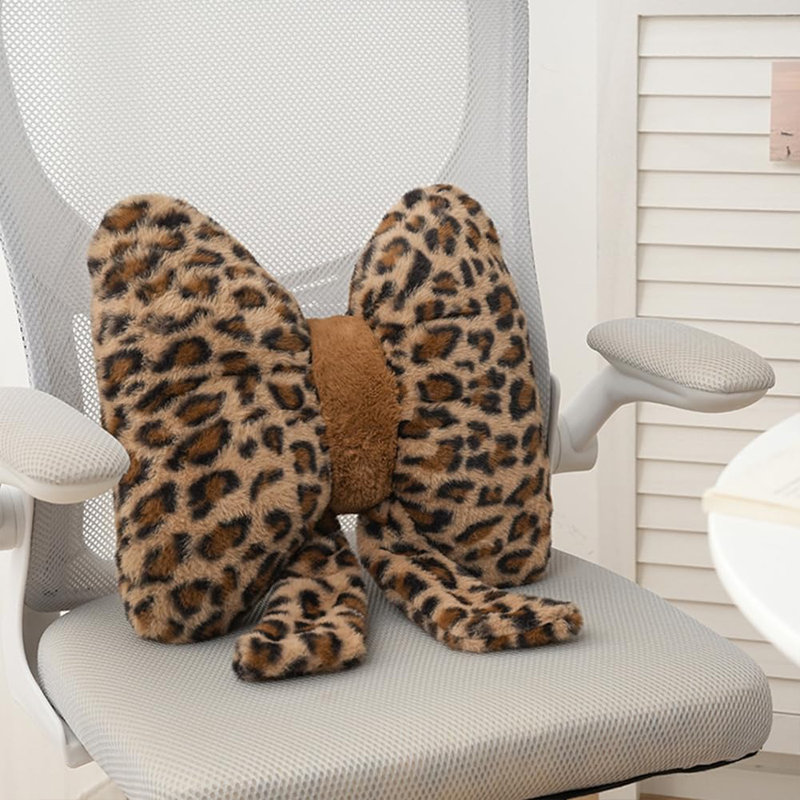 Imprimé léopard Coussin décoratif à fourrure avec arc en peluche Coussin à fleur mignonne Cheetah Home Decor Coussin lombaire à garniture de salon