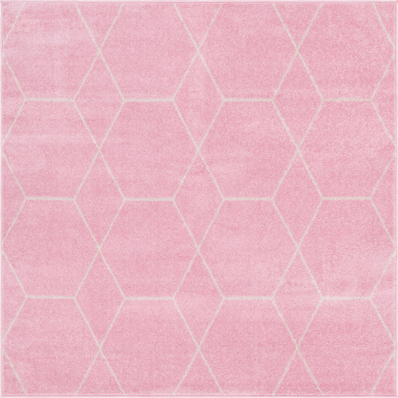 Debrodie Geometric Area Rug, Square 6'1", Pink