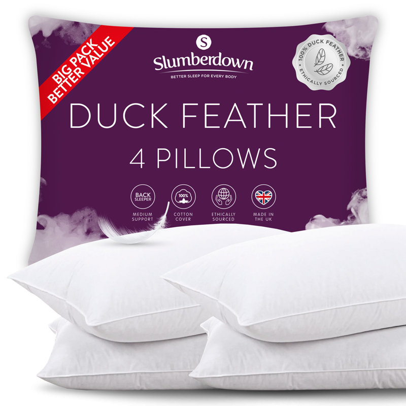 Slumberdown Duck Feather Pillow – Natural Fill, 100% Cotton Cover – Soft Yet Supportive Bed Pillow for Side & Back Sleepers – Hotel-Quality Comfort