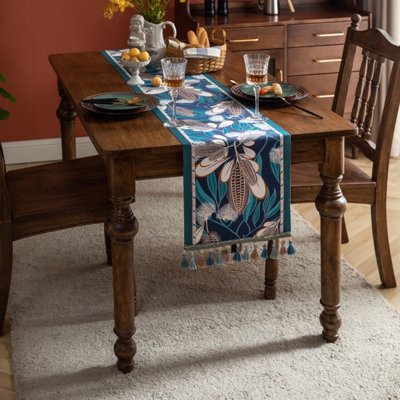 Teal and Navy Floral Table Runner - 35cm