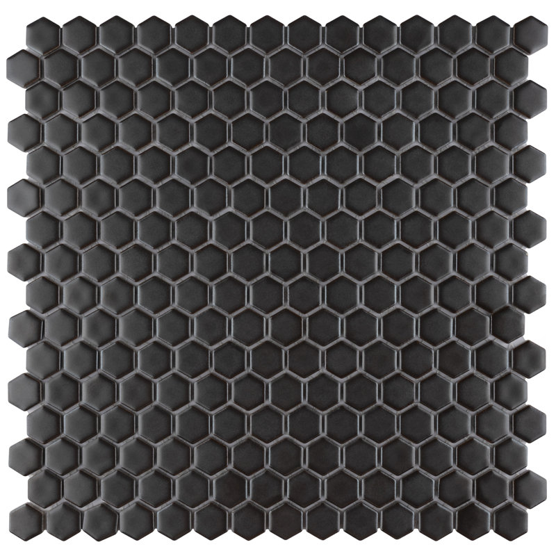 Colemena 0.77" x 0.77" Porcelain Honeycomb Mosaic Wall & Floor Tile, Gunmetal
