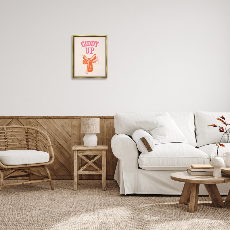 "Giddy Up" par Victoria Barnes sur toile, H 21 po x l 17 po, Cadre flottant métallique doré
