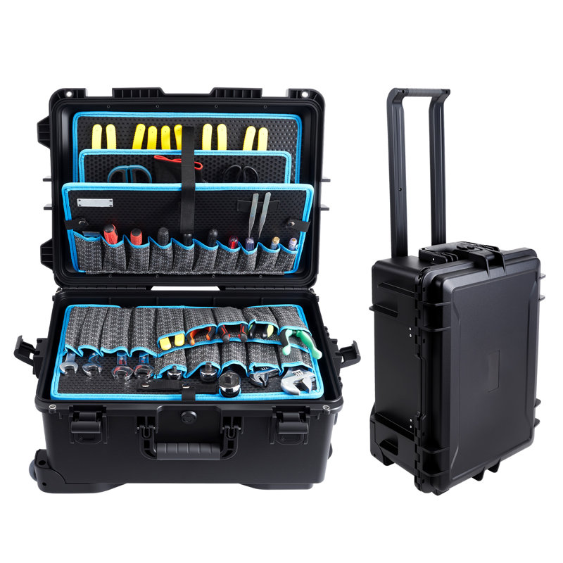 Heavy-Duty 4-Layer Rolling Tool Box with Wheels – Mobile Tool Station, Waterproof Travel Case with Adjustable Dividers for Home Improvement & Job Site – Black