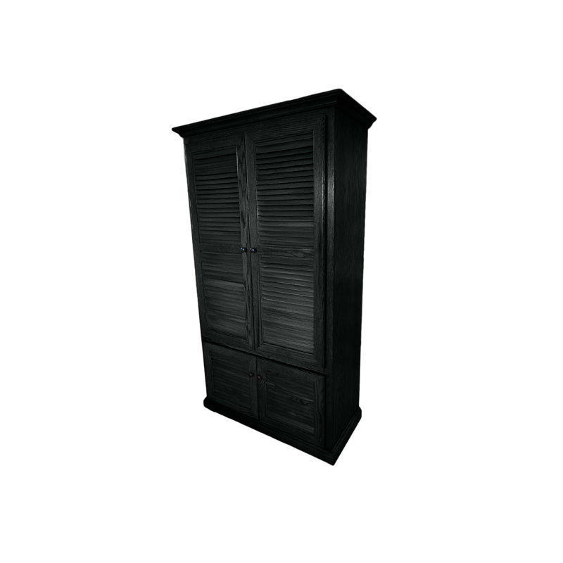 Garde-manger traditionnel en bois massif de chêne avec portes à volets, Noir