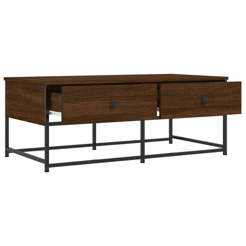Four Leg Coffee Table with Storage, Brown Oak
