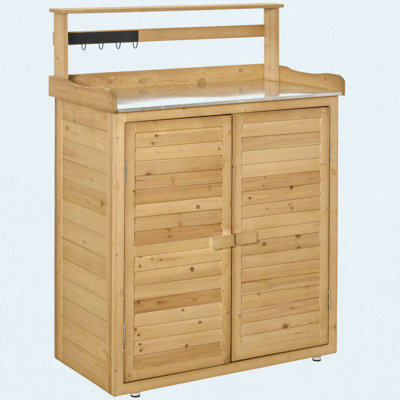 Banc de travail en bois avec tablettes, armoire, crochets et portes magnétiques