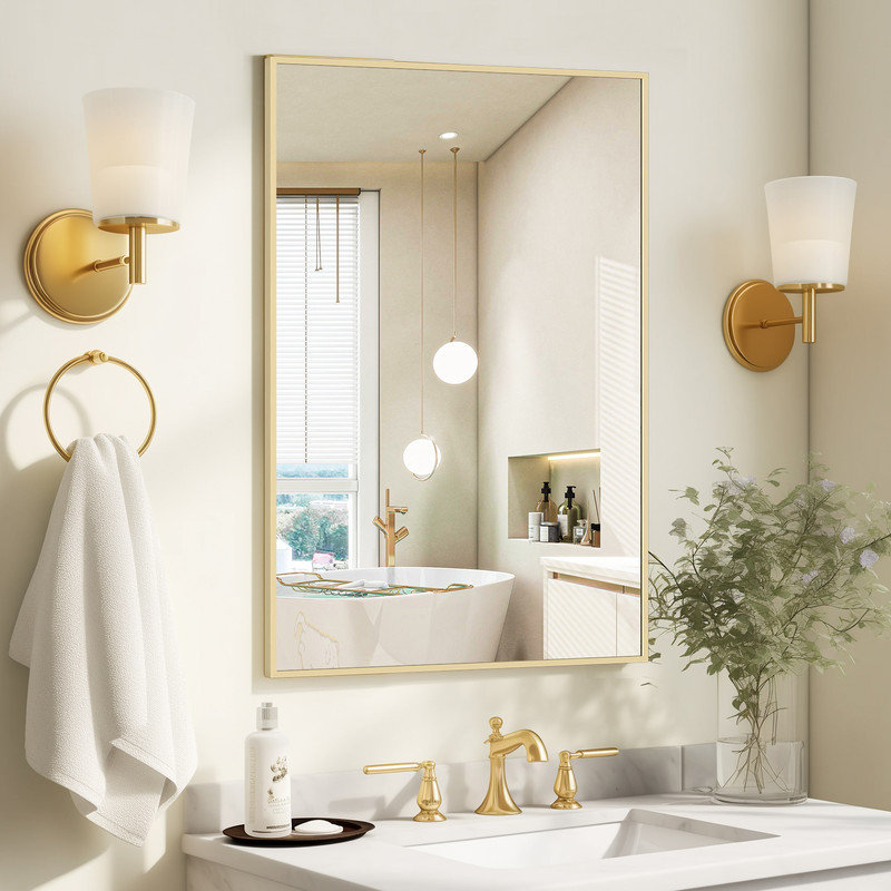 Sieana Rectangular Aluminum Accent Mirror, 30" x 20", Gold