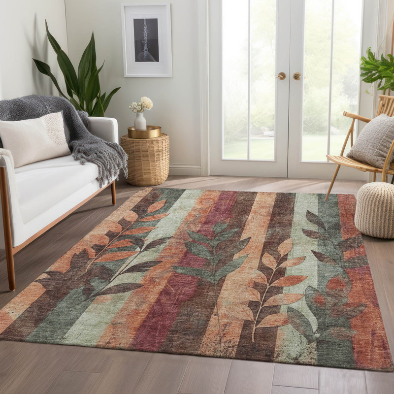 Machine Washable Indoor/Outdoor Xhevrie Terracotta Rug, Rectangle 3' x 5'