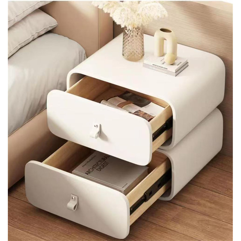 2-Drawer Cream Nightstand - Solid Wood Bedside Table for Small Spaces