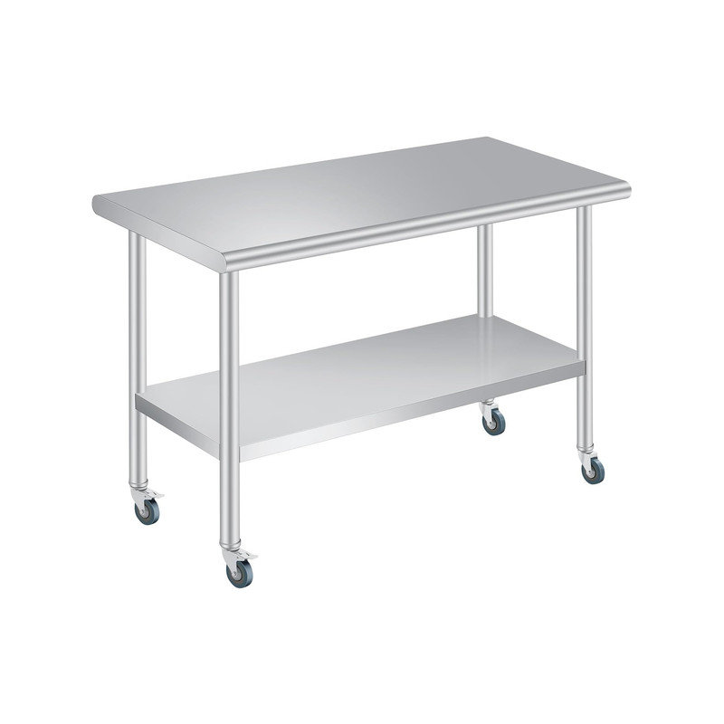 Stainless Steel Prep Table, with Backsplash, Adjustable Undershelf and 4 Caster Wheels, Commercial Heavy Duty Table with Adjustable Under Shelf for Outdoor Use,Restaurants,Hotels,Works