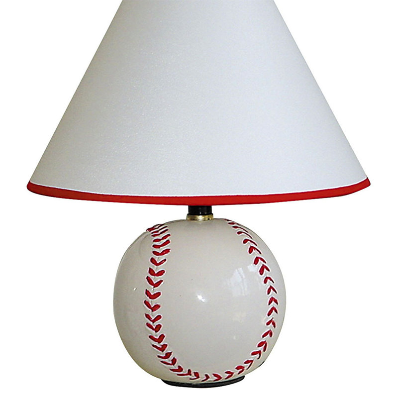 Lampe de table haute 12 po en céramique, forme baseball, abat-jour en lin