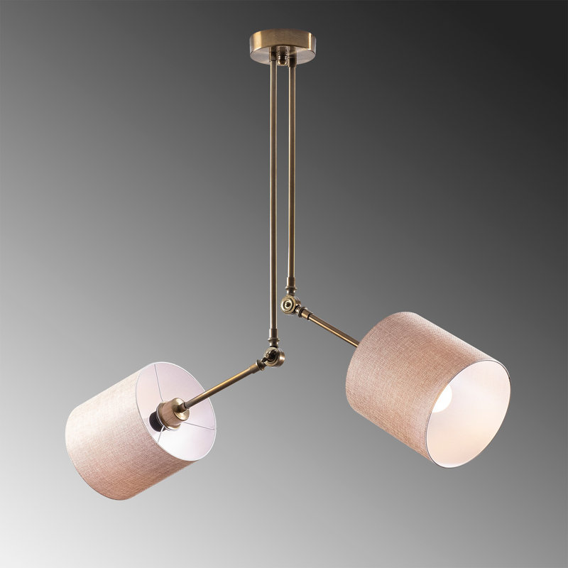 Luminaire suspendu cylindrique unique à 2 lumières, Cuivre, Beige