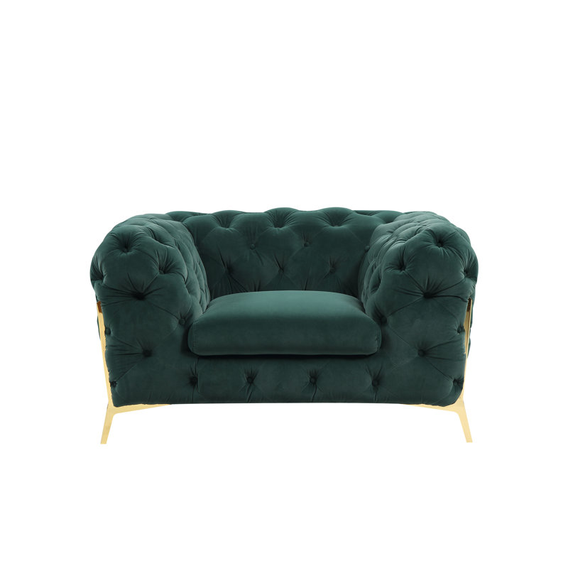Fauteuil Chesterfield Anika, Velours vert foncé