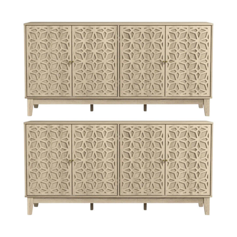 Trosclair Mid-Century Coordinated Storage Sideboard Set Of 2, Pearl White, 30.6" H x 61.69" W x 15.67" D